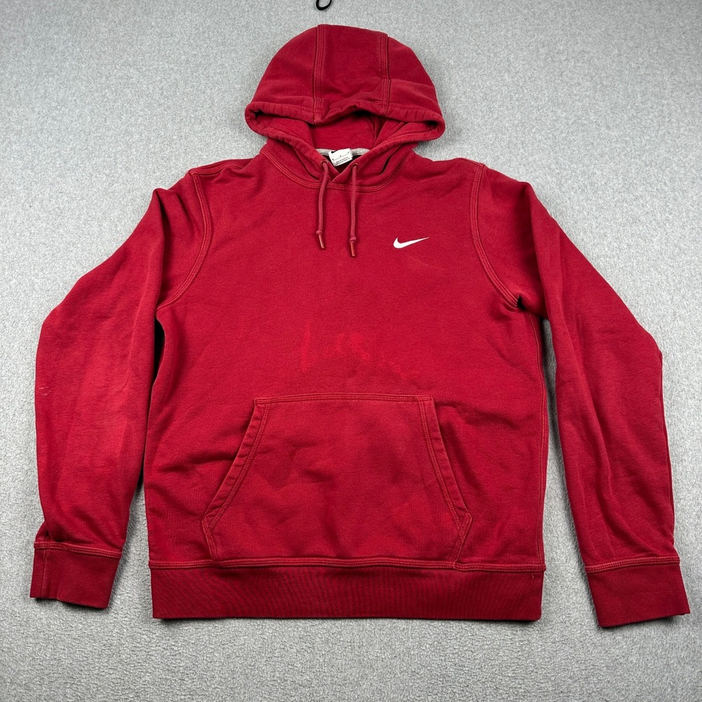 Vintage 90s Nike Hoodie Mens Medium Red Embroidered Swoosh Pullover Sweatshirt